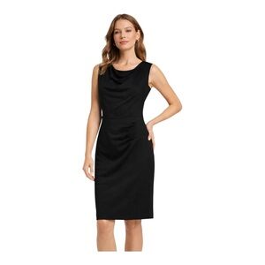 Kay Unger Black Sheath Dress Cowl Neck Ruched Size 10 Classic Elegant